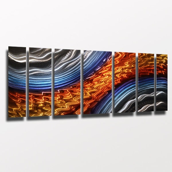 Large Metal Wall Art Panels Modern Orange Blue Metal Wall Art Work Painting Aluminum Sculpture Contemporary Home Decor "Titan Storm"