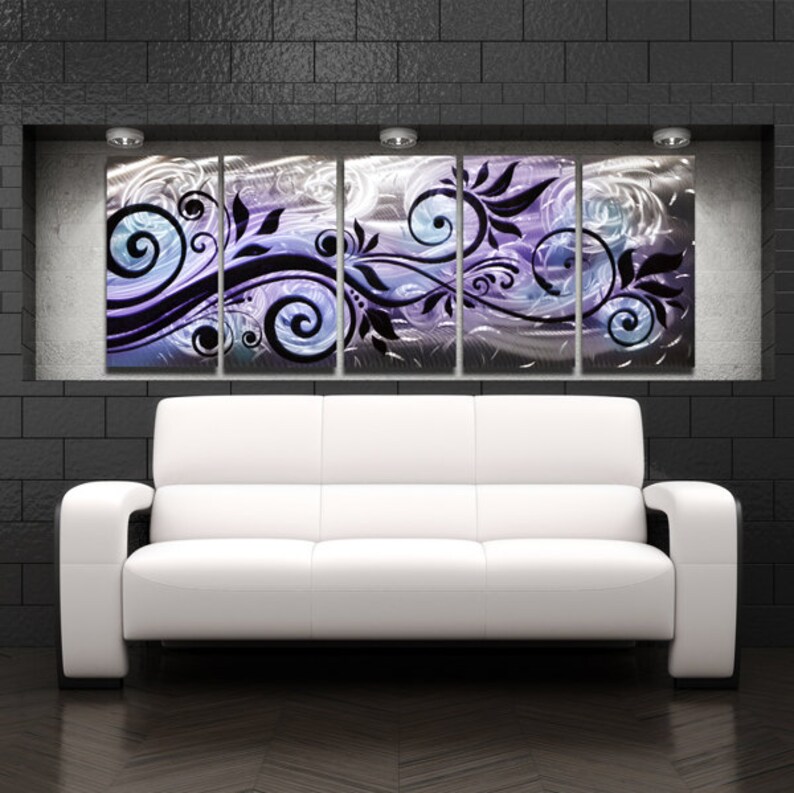 Purple Metal Wall Art Panels Silver Modern Abstract Work Black Blue Home Decor Painting Whispering Wind By Brian Jones