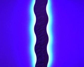 Large Metal Wave Wall Art: Color Changing LED Sculpture