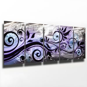 Purple Metal Wall Art Panels Silver Wall Art Modern Abstract Art Work Black Blue Home Decor Painting &quot;Whispering Wind&quot; by Brian Jones