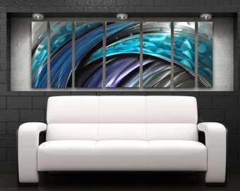 Geometric Metal Wall Art: Abstract Ocean Blue Panels