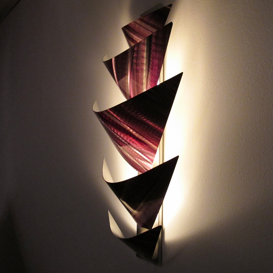 Metal Wall Sculpture Pink Metal Wall Art Accent Lamp LED Lighting