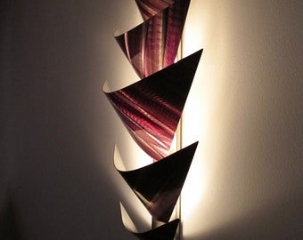 Pink Metal Wall Sculpture: Modern LED Accent Lamp, "Aurora Torchiere"