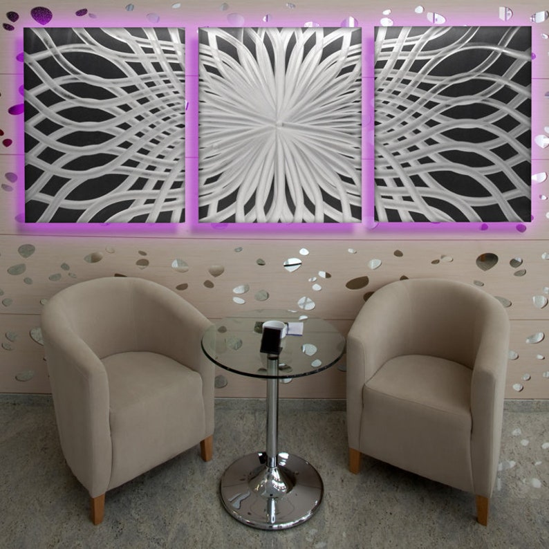 LED Silver Wall Art Large Metal Wall Art Panels Modern Etsy