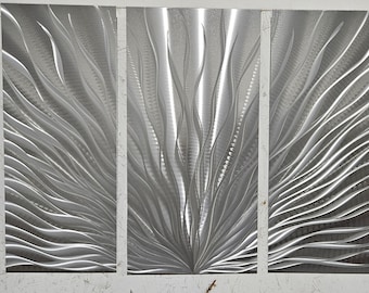 Silver Wall Art Panels Metal Aluminum Art Sculpture Large Contemporary Home Decor "Vibration" DV8 Studio Modern Abstract Home Decor