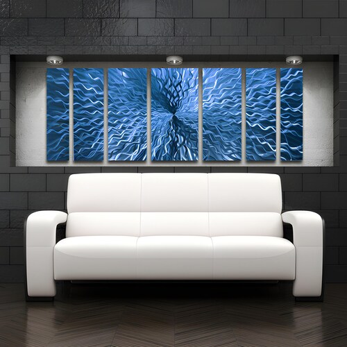Large Abstract Metal Wall Art: Blue Aluminum Panels, Modern Sculpture