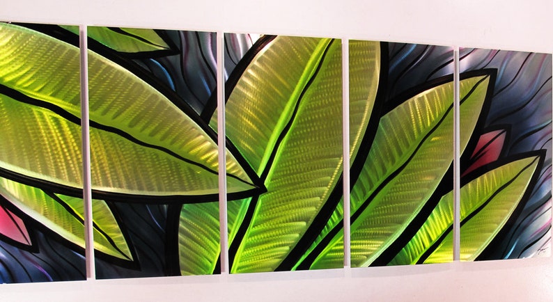 Large Metal Wall Art Panels Tropical Utopia Green | Etsy