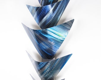 Blue Metal Wall Art Sculpture: Modern LED Accent Lamp, "Aurora Torchiere"