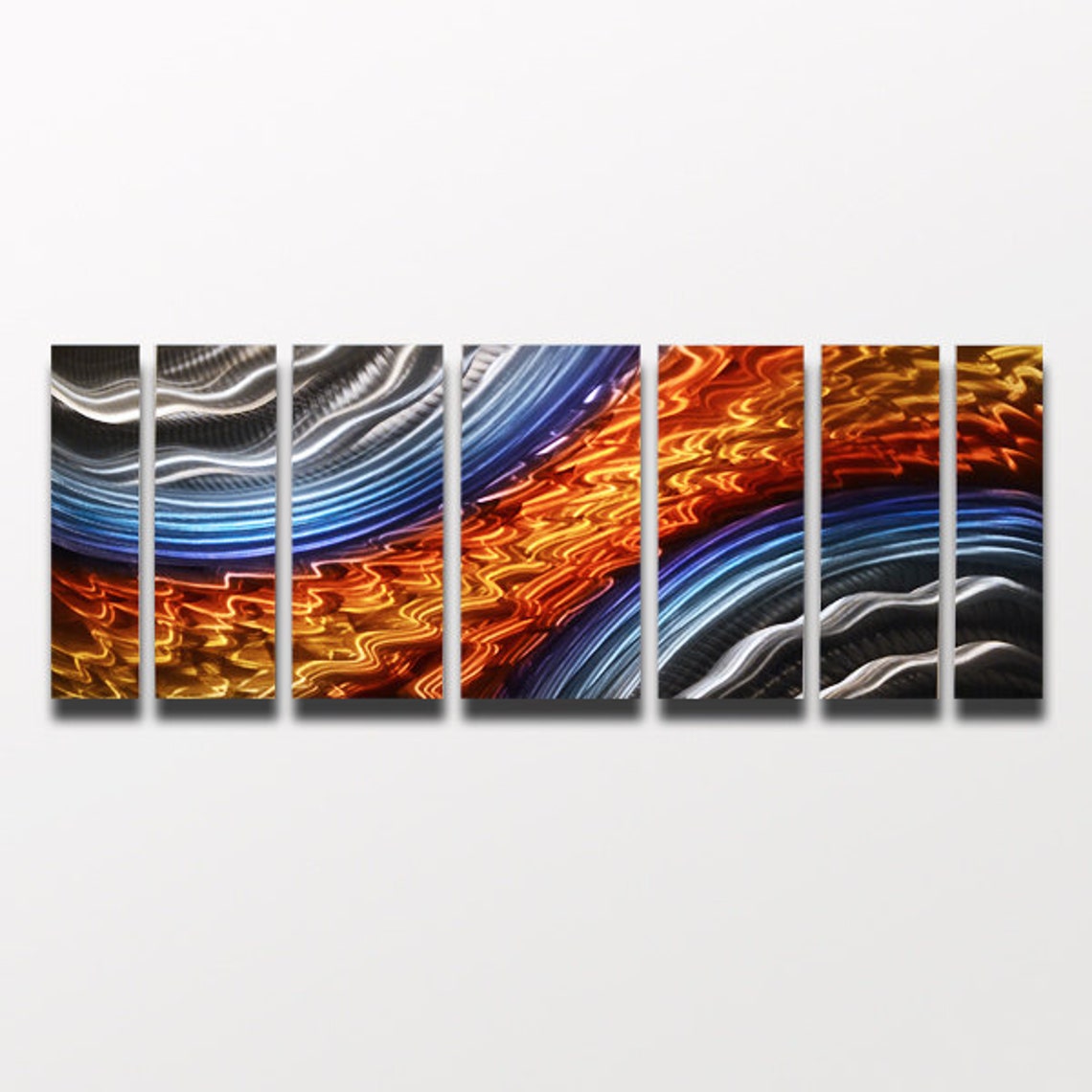 Large Metal Wall Art Panels Modern Orange Blue Metal Wall Art Etsy