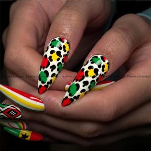 Ghana Kente Pattern Press On Nails, Afrocentric Acrylic Fake Nails