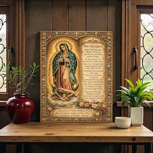 Our Lady of Guadalupe Devotional Icon • Hail Holy Queen Prayer Wall Icon • Catholic Prayer Print for Home Altar & Prayer Corner