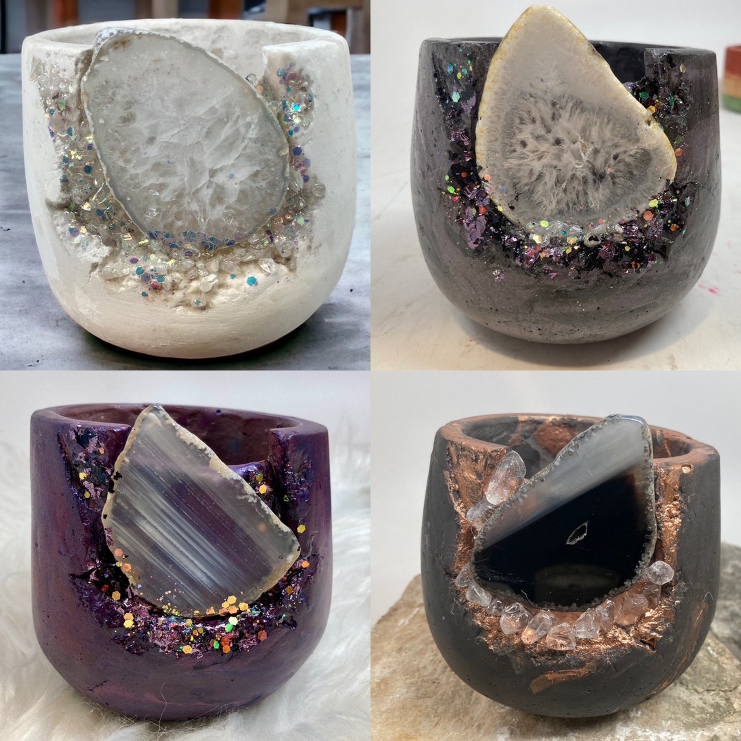 Custom Concrete Rustic Geode Agate Planter, Agate Planter, Succulent