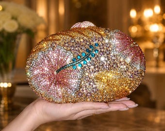 Swarovski Luxury Crystal Evening Clutch Bag, Rhinestone Floral Formal Purse, Bridal Party Bag, Sparkly Wedding Guest Bag, Gala Dinner bag