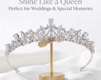 Bridal Crystal Swarovski Tiara Crown, Wedding Princess Headpiece, Cubic Zirconia Silver Crown,Bridal Hair Accessories,Prom Quinceanera Tiara