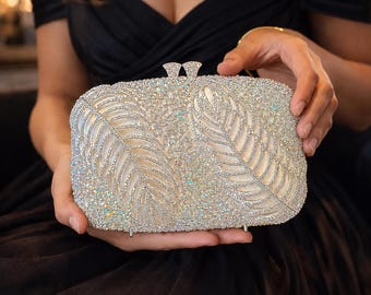 Swarovski Luxury Crystal Evening Clutch, Rhinestone Bridal Bag, Champagne Silver Formal Party Purse, Wedding Clutch Bag, Gala handbag
