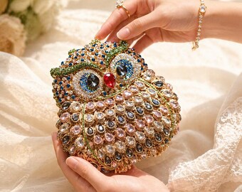 Crystal Swarovski Owl Evening Bag, Jeweled Clutch Purse, Rhinestone Bridal Bag, Luxury Party Handbag, Wedding Clutch, Prom Purse, Statement