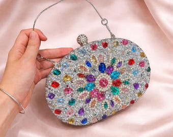 Luxury Crystal Evening Clutch Bag, Swarovski Bridal Party Purse, Rhinestone Wedding Handbag, Formal Cocktail Bag