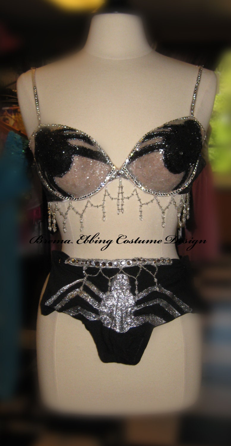 Spider Bra Set Costume Elvira Swarovski Crystals Sample Premade 34 B-C Bra  and Medium Panty Available for Shipment ASAP - Etsy