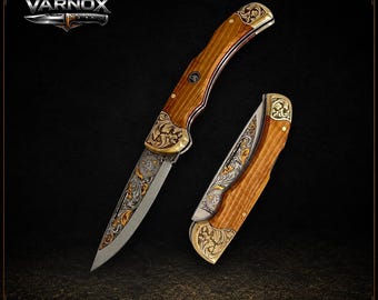 Handcrafted N690 Böhler Folding Knife, Personalized Walnut Handle Engraved Pocket Knife, Hunting-Camping & EDC Knife, Collector Edition