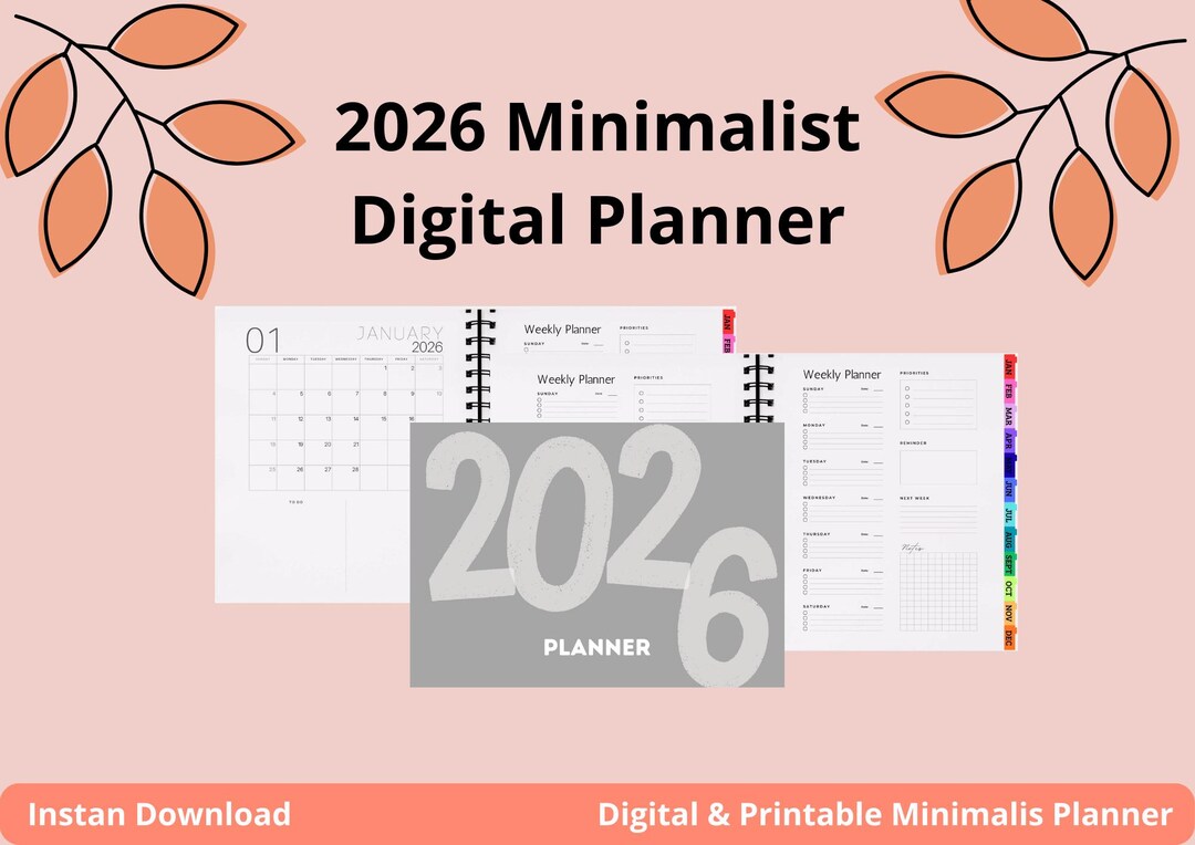 2026 Minimalist Digital Printable Planner Yearly Monthly Weekly Full ...