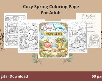 Cozy Spring Coloring Pages for Adults, Printable Relaxing Coloring Book ...