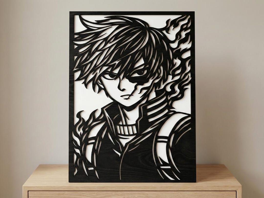 Laser Cut Anime Wall Art Decor – Shoto Todoroki | Flow-line Art Black ...