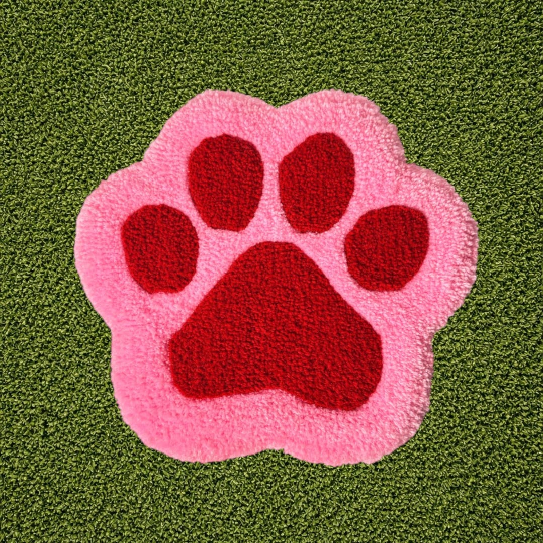 Pink & Red Paw Print Tufted Rug - Etsy