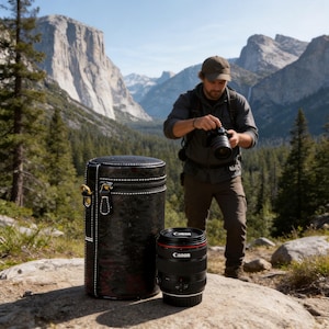 Genuine Leather Camera Lens Pouch | Padded Protective Holder for Canon Sony Nikon Bag