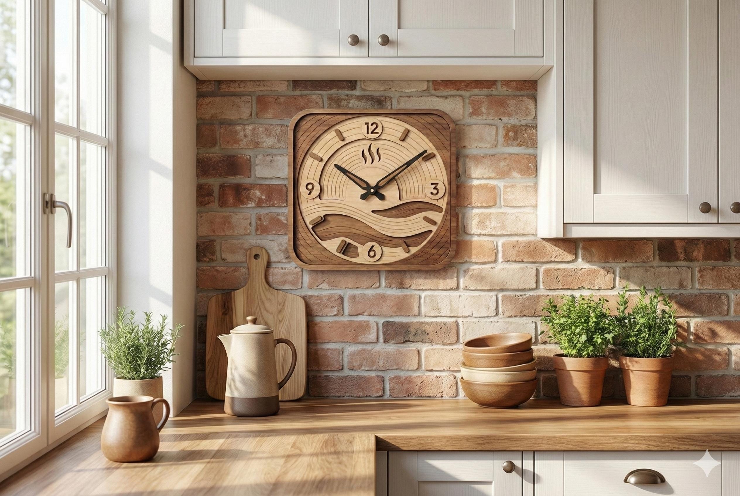 Layered Wooden Kitchen Wall Clock Design | Laser Cut SVG DXF | Warm ...