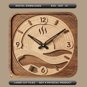 Reloj de pared de cocina de madera en capas / Corte láser SVG DXF / Decoración rústica y cálida para cocina