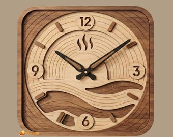 Layered Wooden Kitchen Wall Clock Design | Laser Cut SVG DXF | Warm Rustic Kitchen Decor