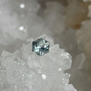 Montana Sapphire 1.28 Carat Very Light Gray Blue Green Brilliant Hexagon Cut