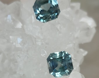 Montana Sapphire 2.7 CTW Blue Green Asscher Cut - Uiterst zeldzaam gematcht paar
