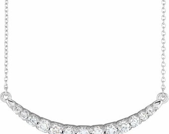 French Set Bar Necklace with 3/4th CWT Lab Grown Diamonds - 18 " in 14K White Gold