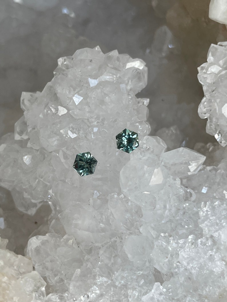 Paired - Montana Sapphire Complimentary Pair 1.04 CTW Green Blue Hexagon Cut