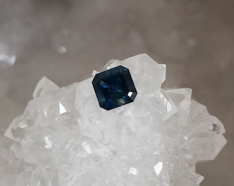 Montana Sapphire .87 Carat Deep Blue Green Asscher Cut