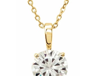 14K Gold Moissanite Necklace - 6mm round cut Moissanite solitaire on 18" chain