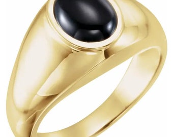 Masculine 14K Gold Ring with Natural Black Onyx