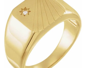 14K Gold and Diamond Celestial Signate Ring