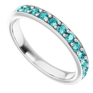 Teal Diamond 10k White Gold Wedding Band