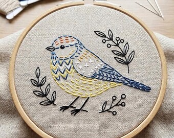 Vogelborduurpatroon pdf, modern borduurpatroon, afdrukbare vogelsteekkunst, handborduurwerk pdf, borduurontwerp voor beginners, DIY