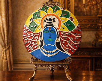 Handgemaakte Lord Shiva-sculptuur van hout en klei, decor Shiva-idool, hindoeïstische spirituele kunst, standbeeld Mahadev, decor meditatie altaar, cadeau heilig huis