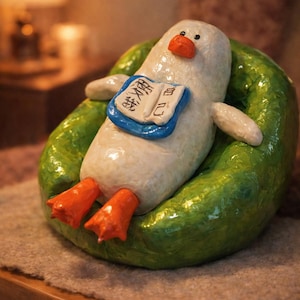 Handmade Clay Chicken Figurine, Cozy Reading Decor, Book Lover Gift, Mini Sculpture