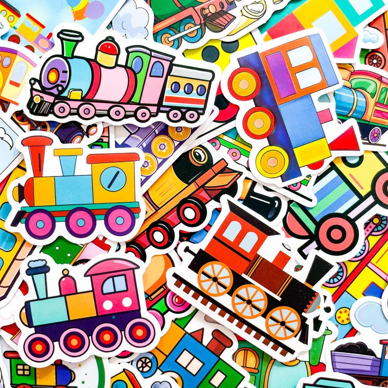 Pack of 50 Train Stickers, Cartoon Locomotive Stickers, Cute Railway ...