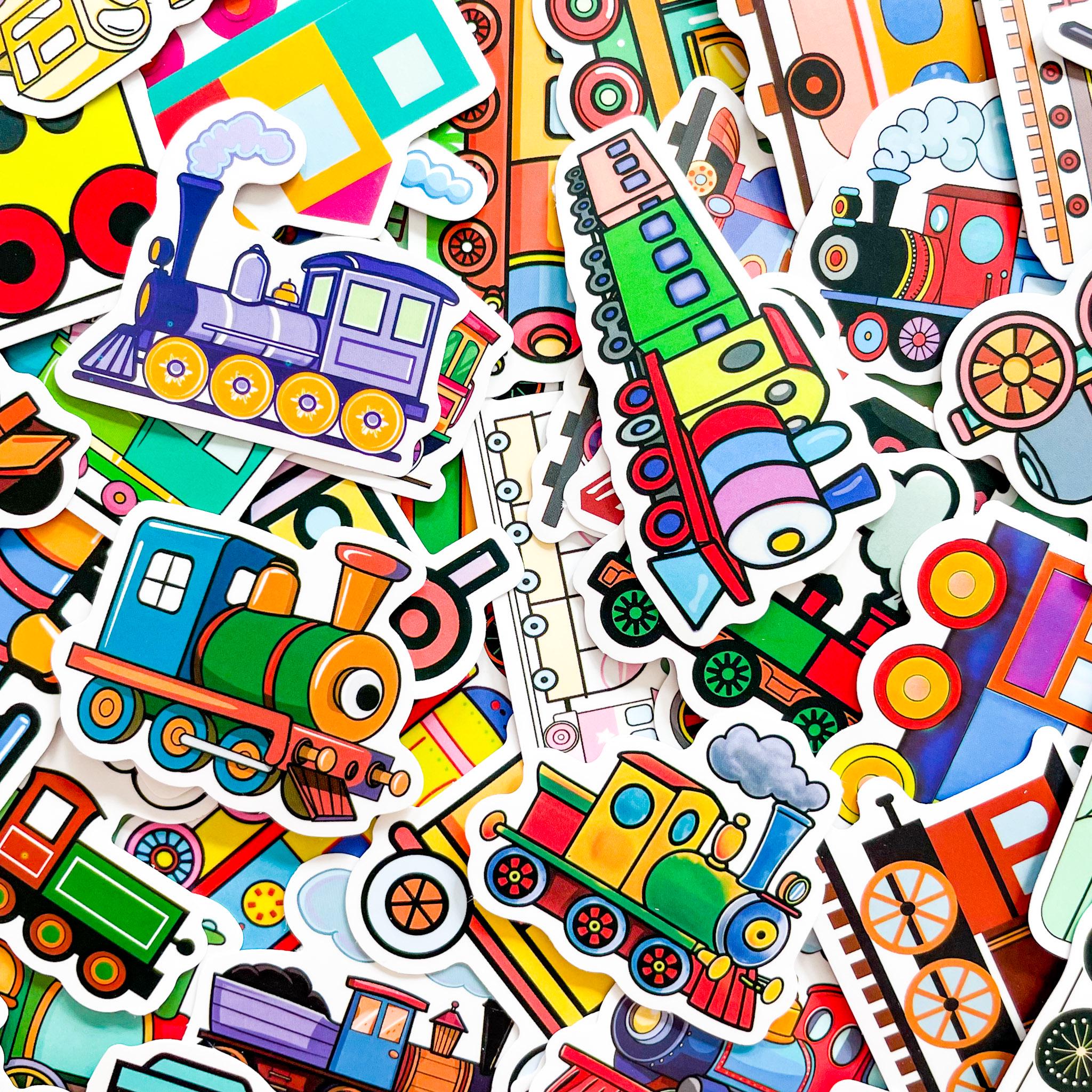 Pack of 50 Train Stickers, Cartoon Locomotive Stickers, Cute Railway ...