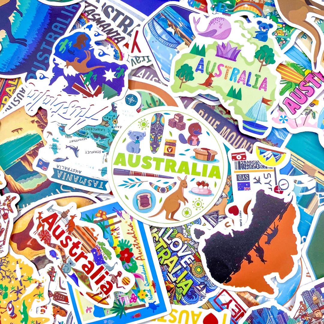Pack of 50 Australia Travel Stickers, Sydney Opera Stickers, Kangaroo ...