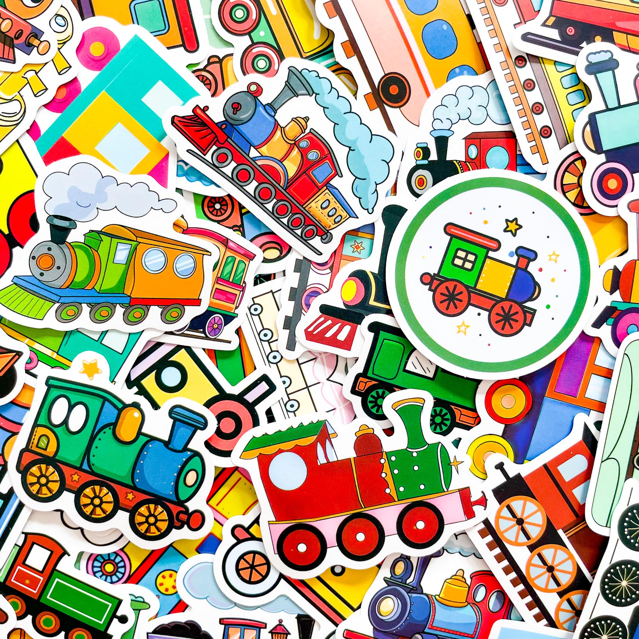 Pack of 50 Train Stickers, Cartoon Locomotive Stickers, Cute Railway ...