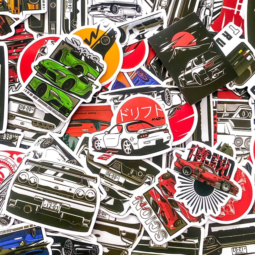 Yu Car Sticker Pack of 50 JDM Car Stickers, Japanese Drift Stickers for Boy, Skyline ...