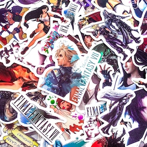 May include: A collection of Final Fantasy VII stickers featuring various characters including Cloud Strife, Tifa Lockhart, and Sephiroth in dynamic poses. The stickers display the Final Fantasy VII logo, game text, and vibrant illustrations of the cast.