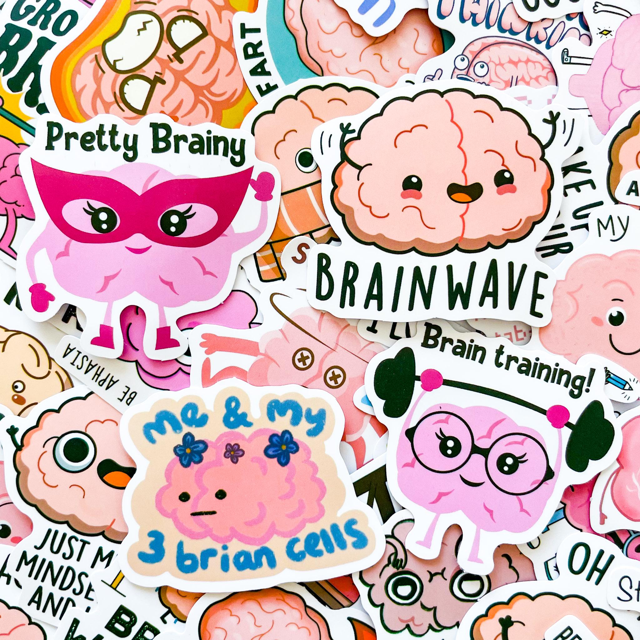 Pack of 50 Cute Brain Stickers, Mental Health Cartoon Stickers ...